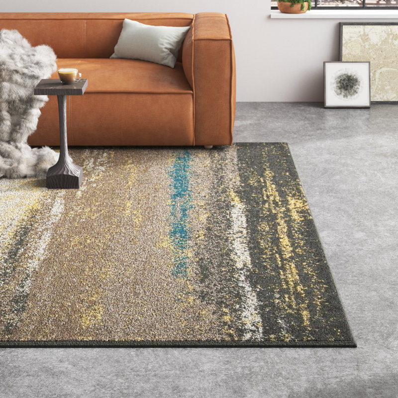 Tapis intérieur / extérieur multicolore en laine Elle, Rectangle de 5 pi x 8 pi