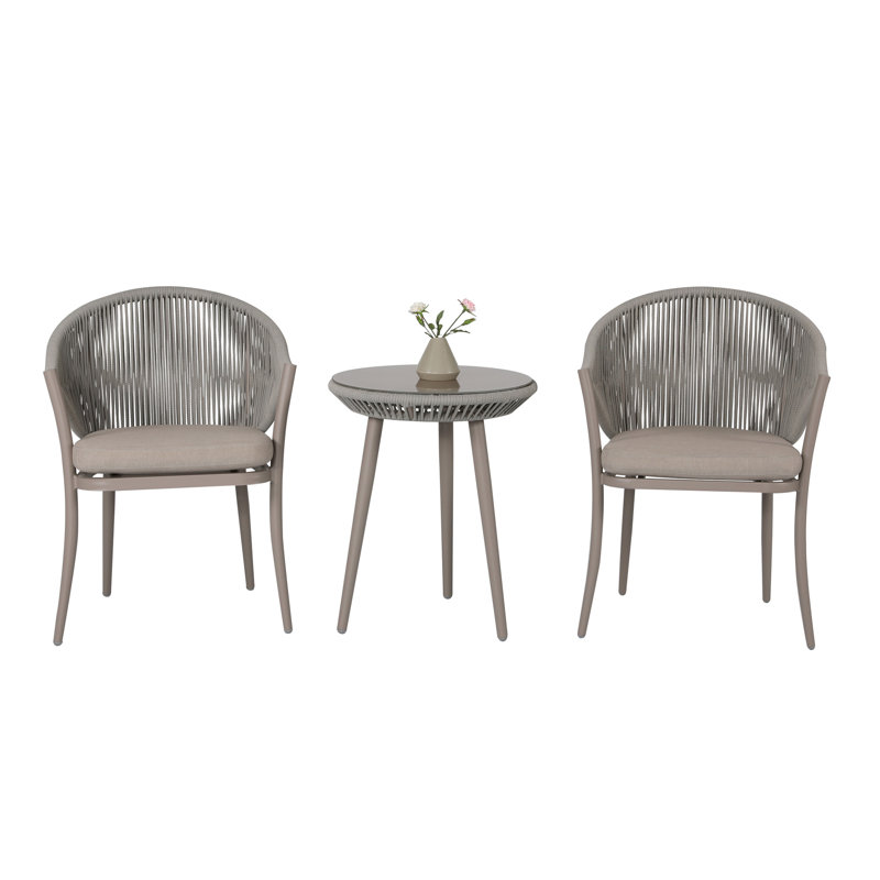 Brandsville 32.3" H 2-Person Round Aluminum Bistro Set with Cushions, Coffee