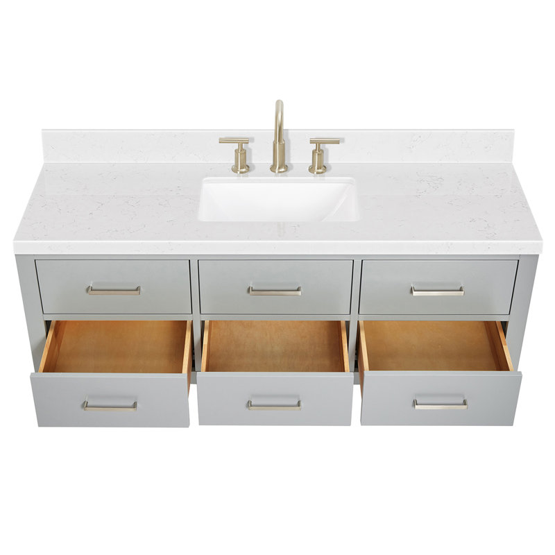 Ensemble de meuble-lavabo simple mural Macolm, Gris, Nickel brossé, 54"