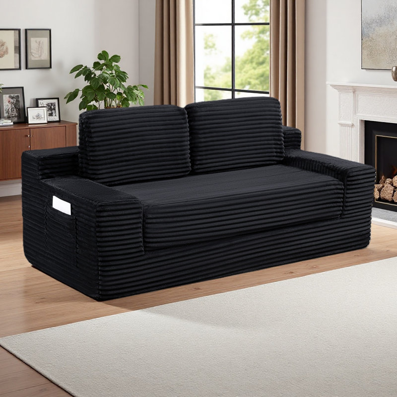 Canapé double Corduroy Cloud, canapé-lit convertible 2-en-1, canapé double confortable sans os, Noir