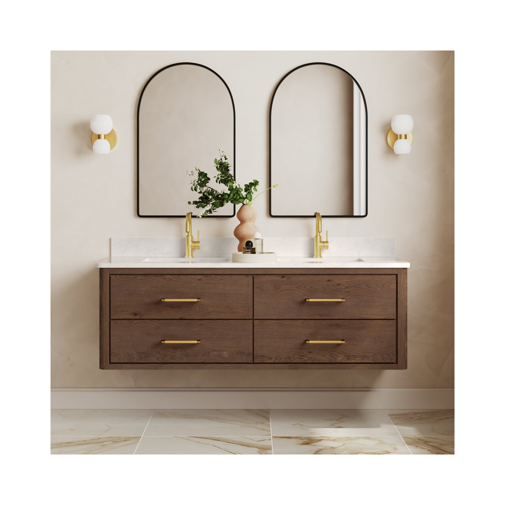 Cristo 60'' Double Bathroom Vanity, Dark Brown Oak