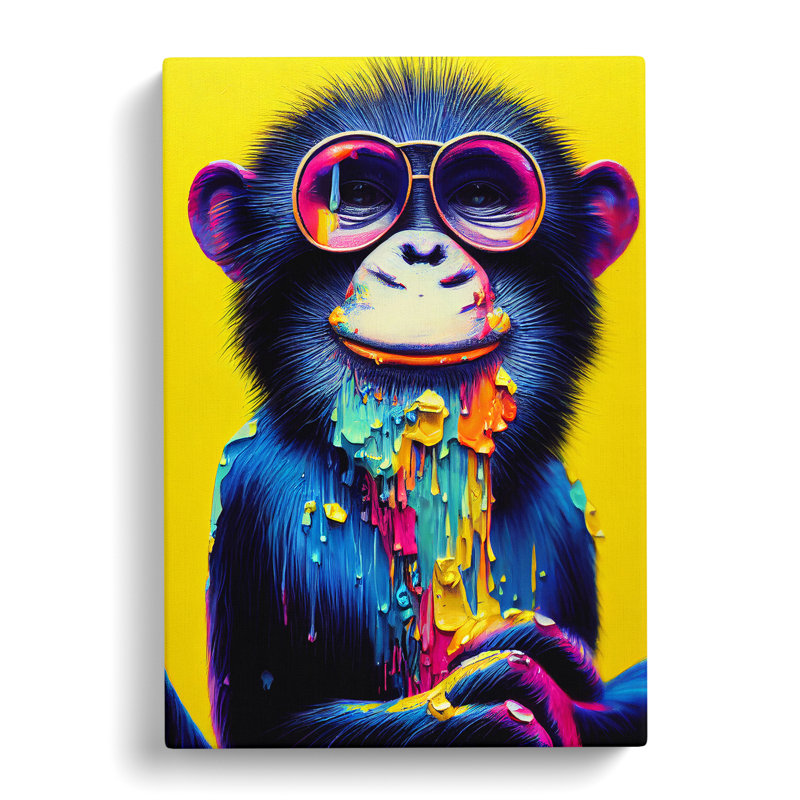 Paint Drip Monkey No.3 - Wrapped Canvas, 50cm H x 35cm W x 3cm D
