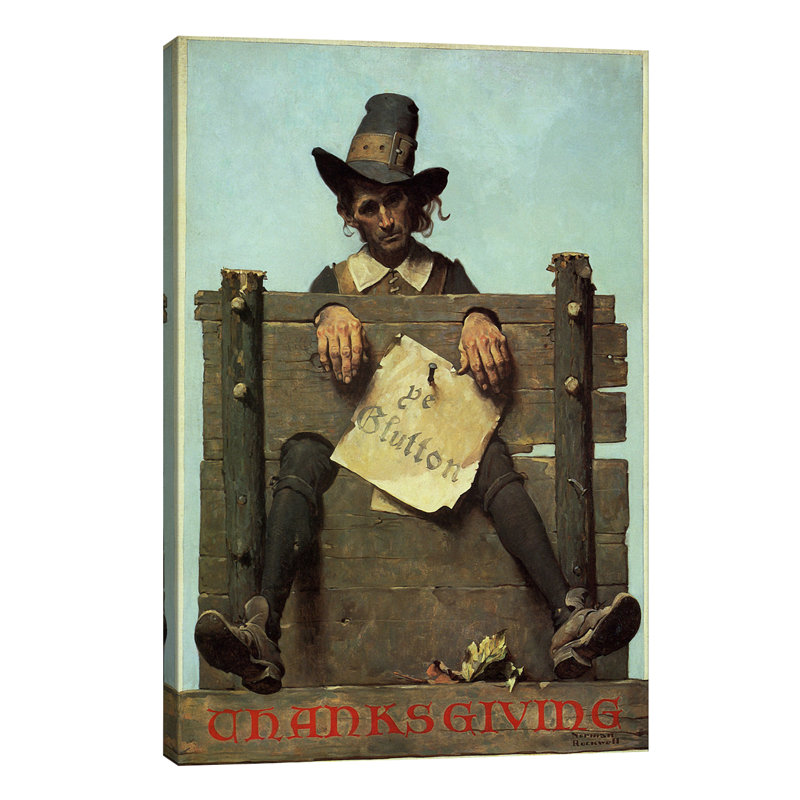 Thanksgiving-Ye Glutton by Norman Rockwell - 1 Piece Painting on Canvas, 66.04 cm H x 45.72 cm W x 1.91 cm D