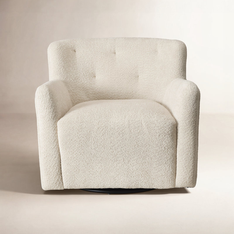 Fae Chenille Upholstered Swivel Armchair, Natural Textured Chenille