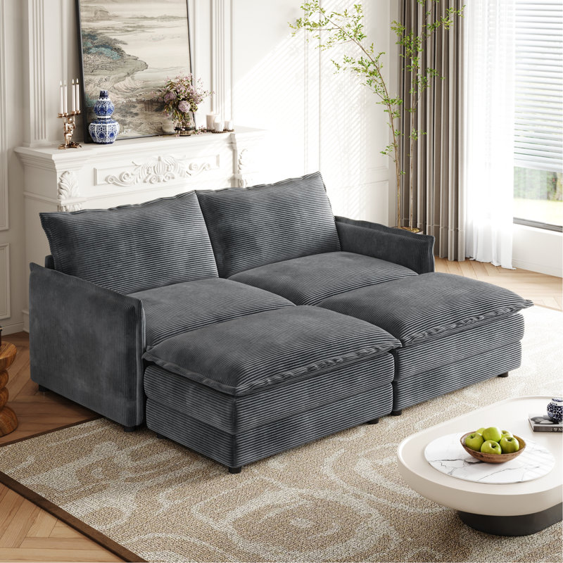 Fauteuil inclinable en velours côtelé gris avec 2 repose-pieds, structure, tissu, repose-pieds confortables, siège en bois massif