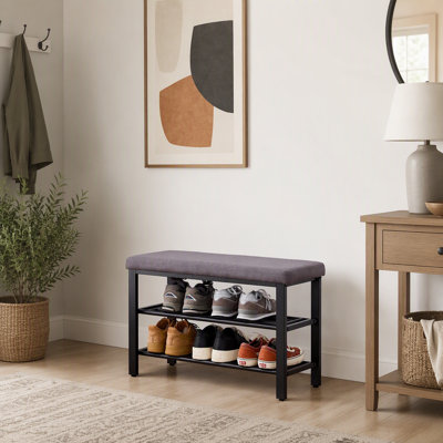 Banc d'entrée moderne et peu encombrant avec coussin et étagère à chaussures, idéal pour le salon, la chambre à coucher et le couloir.
