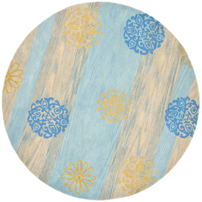 Chanler Hand-Tufted Wool Blue/Beige Area Rug, Round 6'