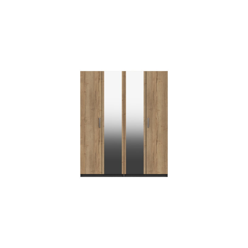 Harvey-Lee 4 Door Manufactured Wood Wardrobe, Graphite/Natural Rustic Oak