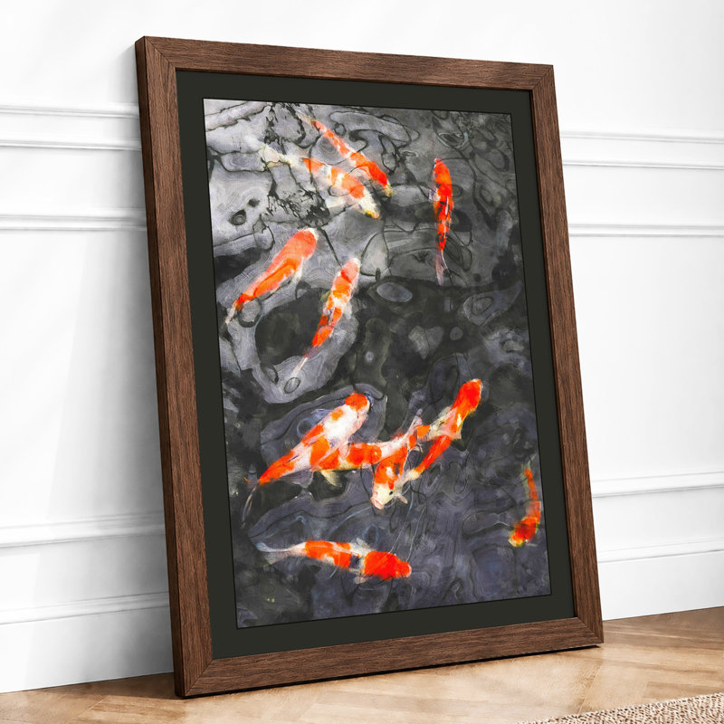 Koi in Still Water Coastal 1 Piece Single Picture Frame Wall Art, A2 - 59.4 x 42.0 cm, Walnut