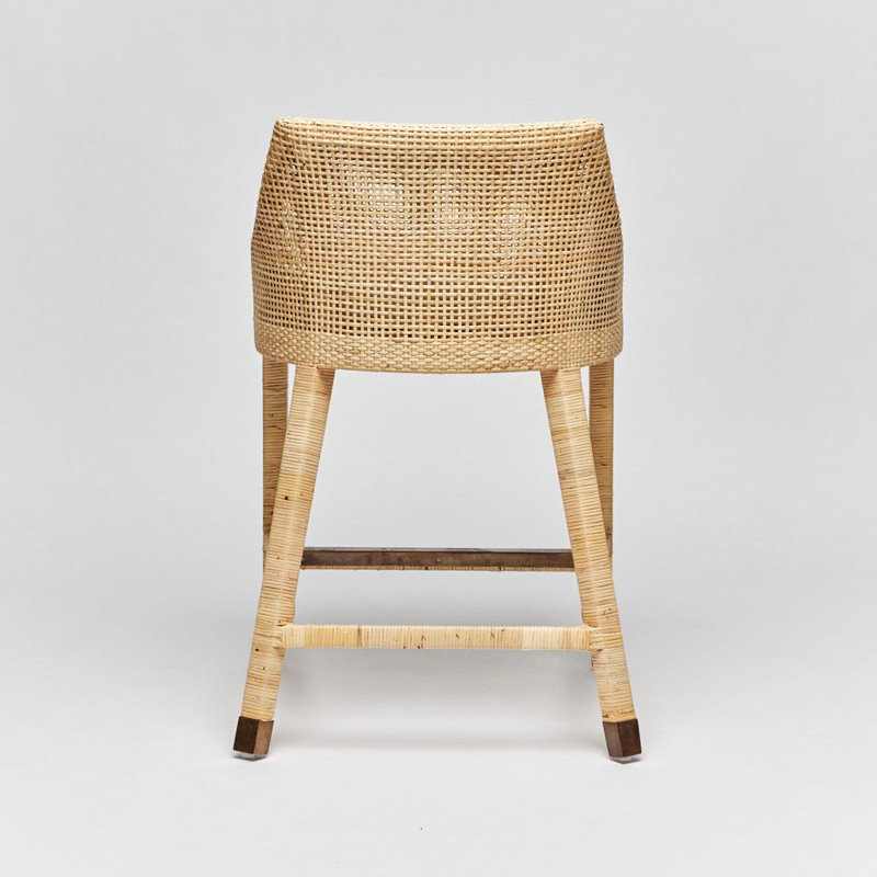 Boca Upholstered Stool, Pebble/Natural Rattan Frame
