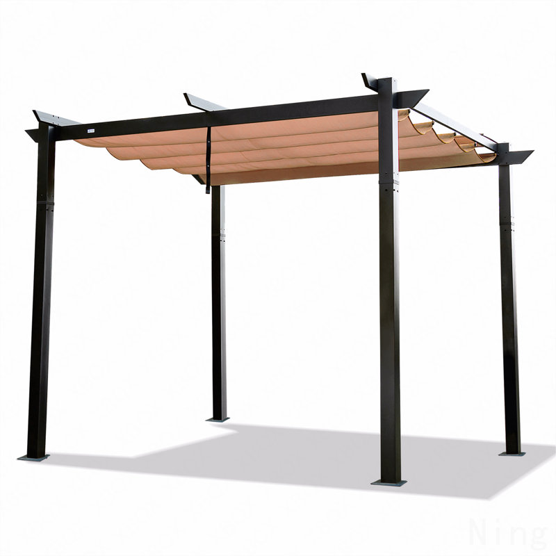 Gazebo Aluminum, For Outdoor Use With Retractable Canopy, Gray, 93.6" H x 120" W x 120" D