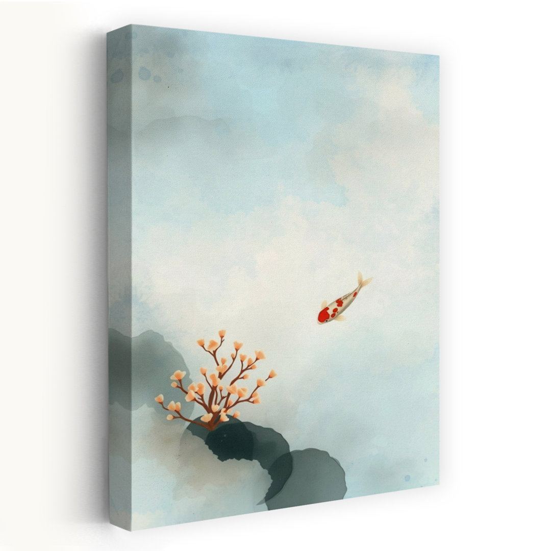 Serene Koi Blossom Elegant Minimalist Peaceful Cherry Fish Nature Flower Wall Art Print