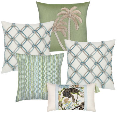 Spring Coordinated Set of 5 Indoor & Outdoor Throw Pillows
