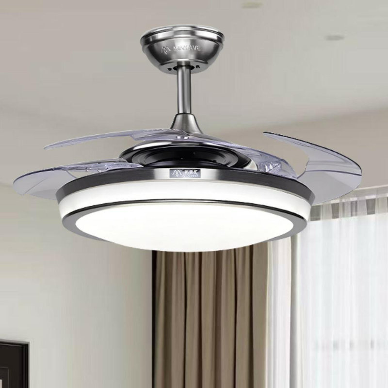 42 Inch Silver Fan Pendant Light With Remote Control Adjustable Dimming