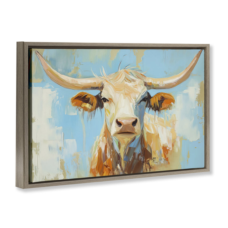Cadre flottant abstrait Texas Longhorn, design par Tina LeCour, H 17 po x l 25 po, Cadre flottant orme Montalcino