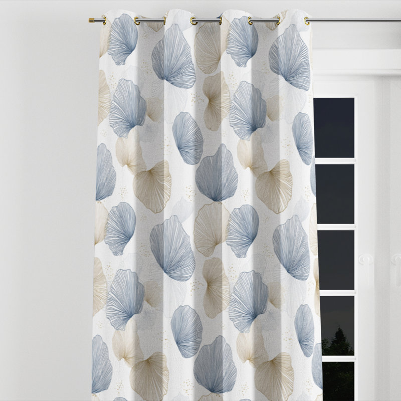 Rideaux abstraits - 1 panneau de rideaux à œillets bleu de mer, Œillets dorés, L 52 po x L 84 po