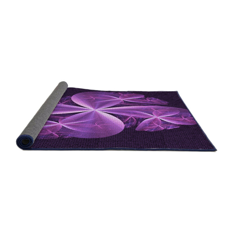 Mauve/blanc/Tapis décoratif bleu marine, Rond 7 pi