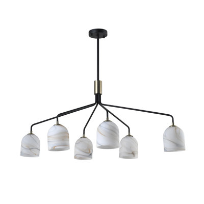 Grandy - Black with Brushed Brass Accent - Alabaster Style Swearl Glass Shade