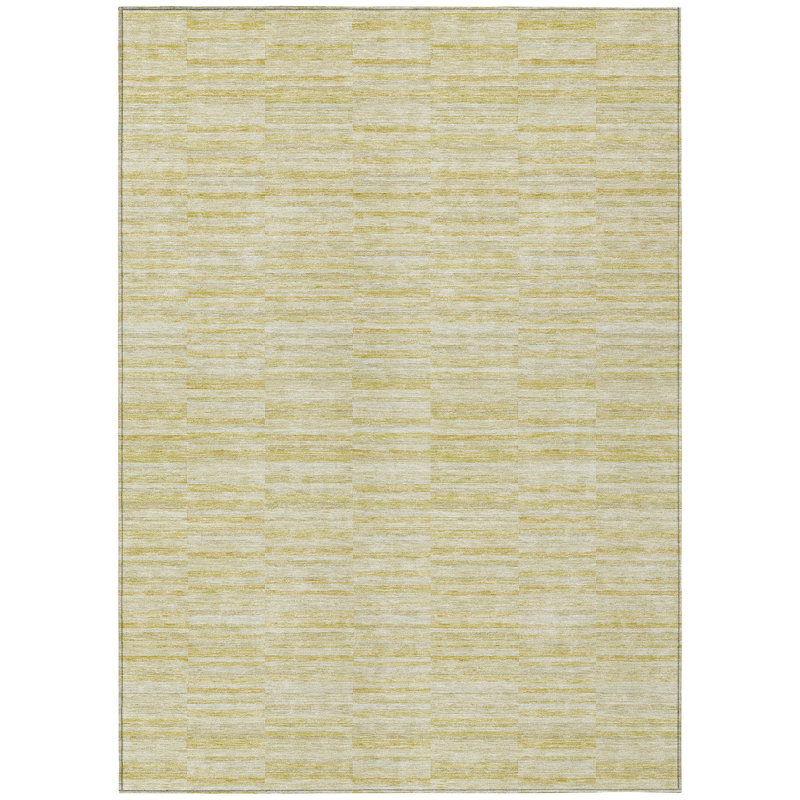 3' X 5' Wheat Gold And Tan Striped Washable Indoor Outdoor Area Rug