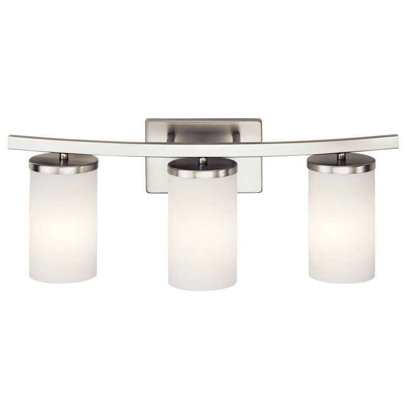 Brushed Nickel 23" 3-Light Cylinder Vanity Light with White Shades