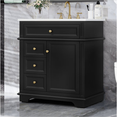 Meuble-lavabo de 30 po avec lavabo, un tiroir basculant, trois tiroirs, tablette de porte, porte à fermeture douce