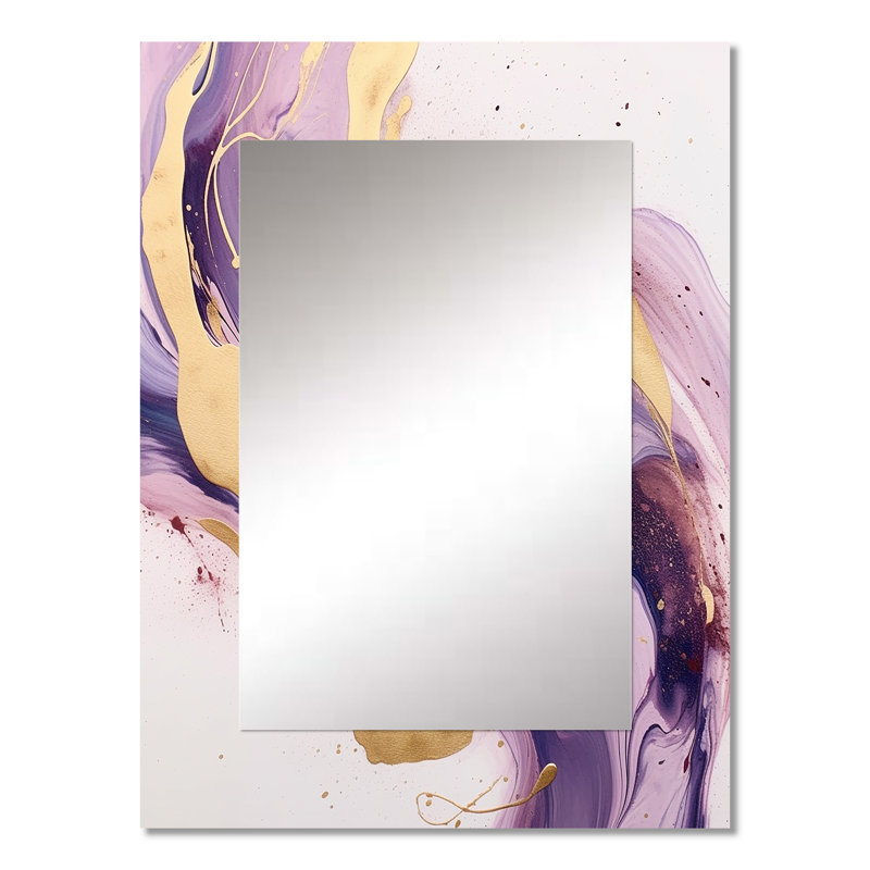 Lehoux Purple and Gold Strokes I - Fractals Wall Mirror, Purple Decorative Mirror, Printed Metal Art, 32" x 24"