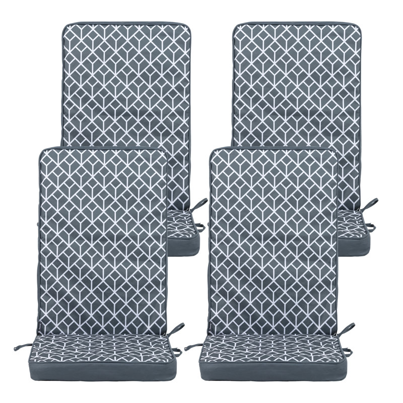 Veeva Deck Stripe Outdoor High Back Seat Pad (Set Of 4), Charcoal Grey Geometric