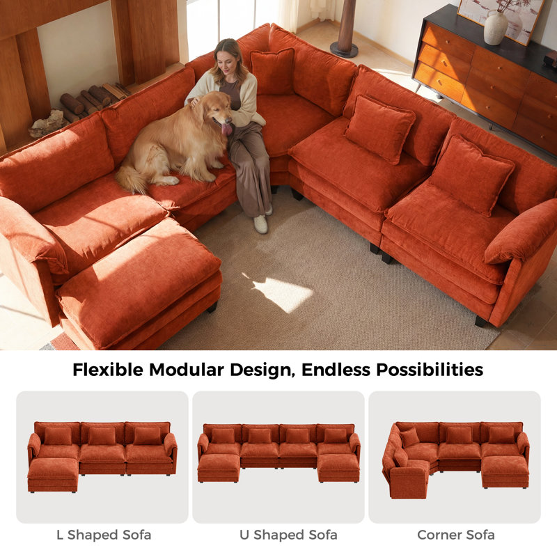 L Shaped Upholstered Boneless Corner Modular Sectional Sofa Cloud Couch - Chenille Fabric, 36.2" H x 150" W x 150" D