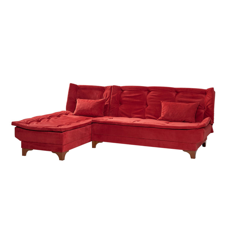 Corner Sofa-Bed, Claret Red Polyester Blend