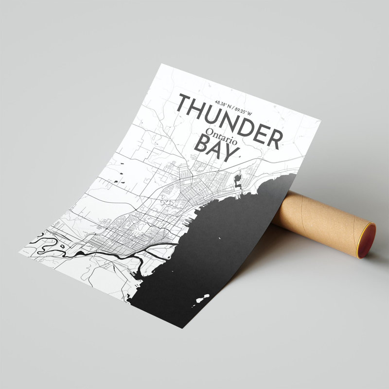 Thunder Bay City Map, impression, Noir et blanc, H 24 po x l 18 po