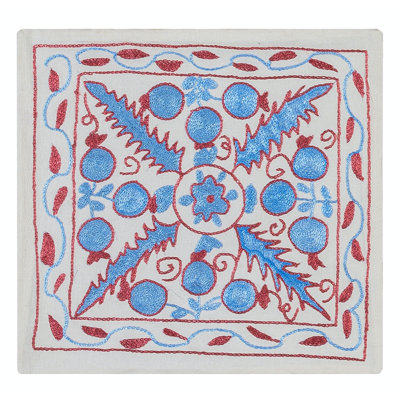 Housse de coussin en soie, housse de coussin brodée à la main, coussin en dentelle Suzani. 17 x 17 po