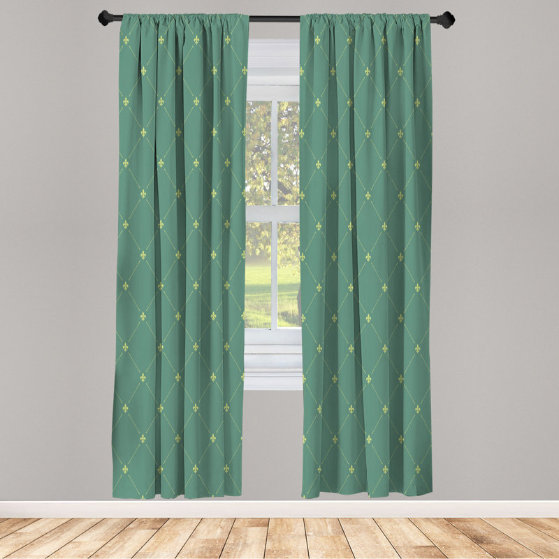Microfiber Floral Semi-Sheer Rod Pocket Curtain Panels, 28" W x 63" L, Green/Yellow