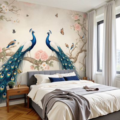 Papier peint auto-adhésif Peacock Peacock Birds Vibrant Feathers Floral