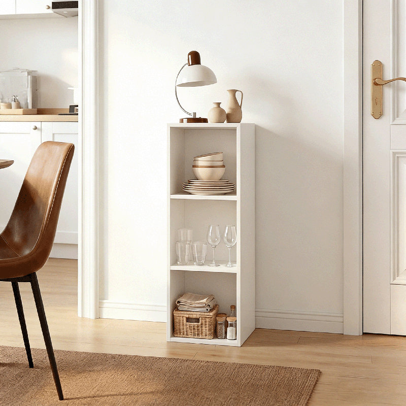 Bibliothèque à 3 niveaux Bomeda, blanc, (3 tablettes) H 31,5 po x l 9,61 po x P 9,37 po, Blanc