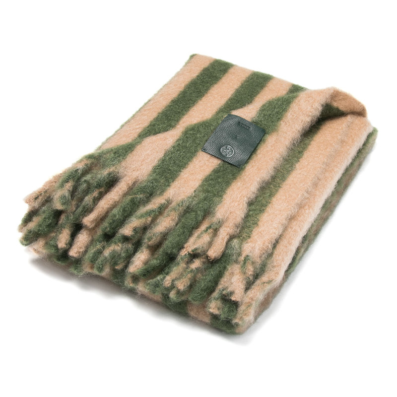 Striped Hand Woven Blanket, Green/Beige