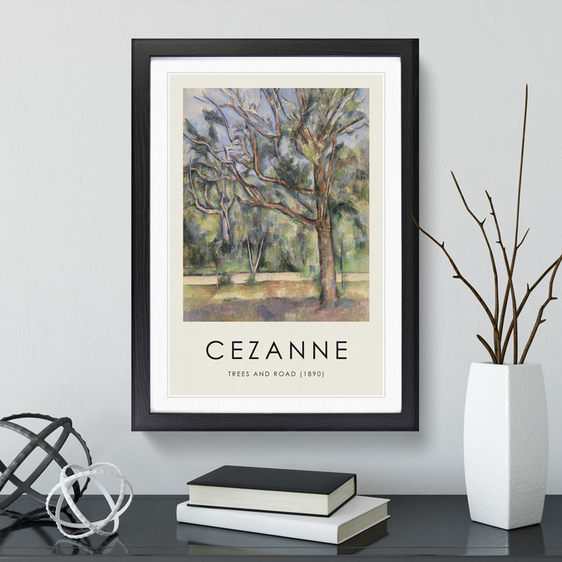 Trees and Road by Paul Cezanne - Picture Frame Painting, 65cm H x 48cm W x 2cm D, Black Framed