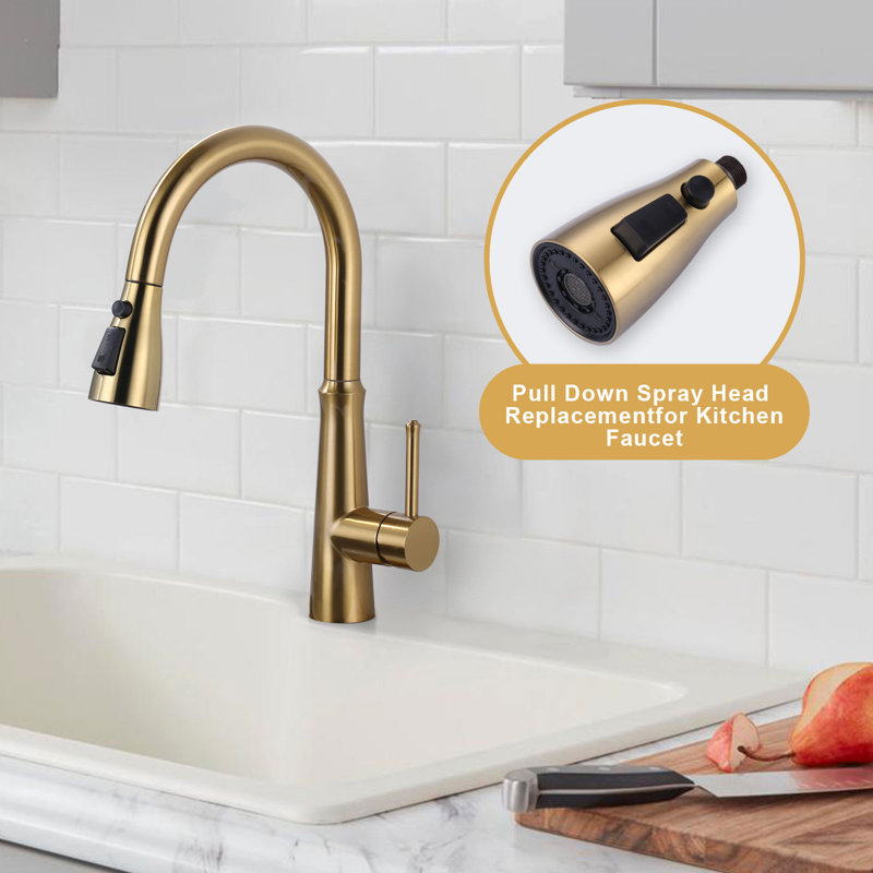 Gold 3-Function Kitchen Faucet Spray Head with 9 Adapters