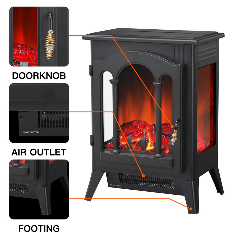 16.5"W 3D Infrared Portable Electric Fireplace Stove,1000W/1500W,Freestanding Stove Heater
