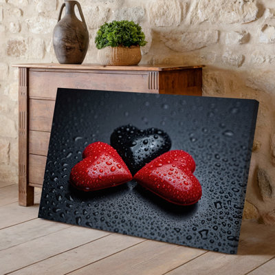 Canvas Create A Visually Striking Composition Featuring Three Hearts Arranged On Wall Art A Dark Textured Surface The Hearts Should Be Canvas Wall Art