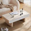 Table basse moderne Mid-Century avec plateau en faux marbre et tiroir cannelé, parfaite pour le salon et le bureau