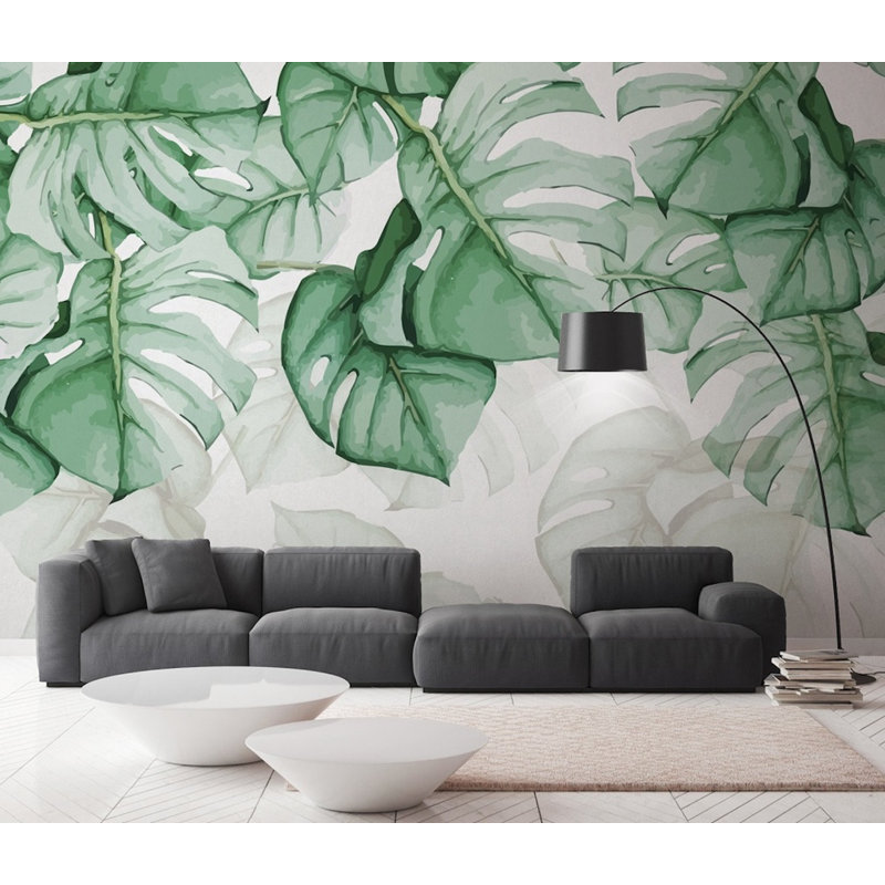 Papier peint amovible de palmier avec feuilles tropicales, L 48,96 po x l 75 po
