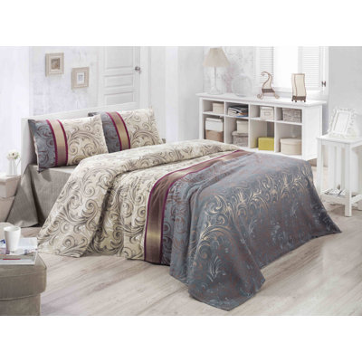 Couvre-lit 100% coton Olivas gris / beige / brun