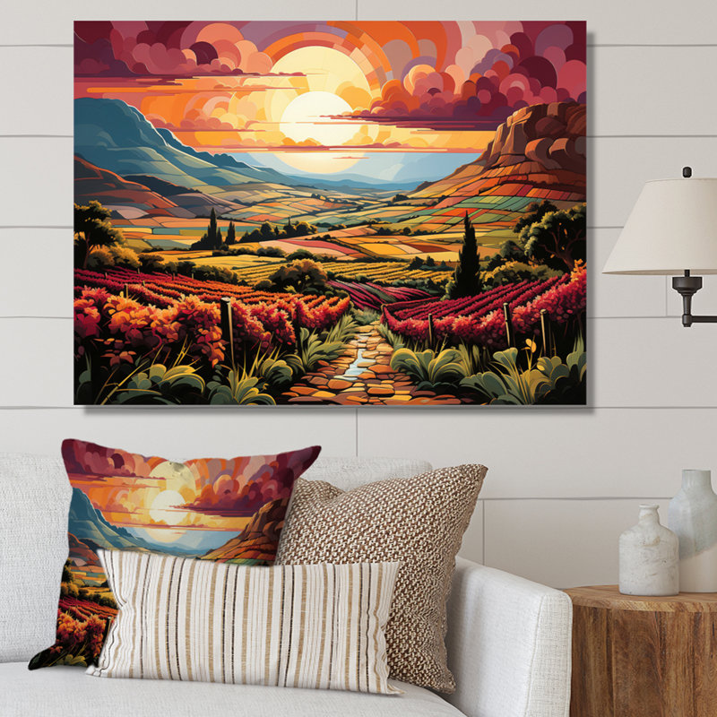 «Vineyard Sunset Rows Of Ruby Landscape II», reproduction sur toile, H 30 po x l 40 po x P 1,5 po, Toile tendue