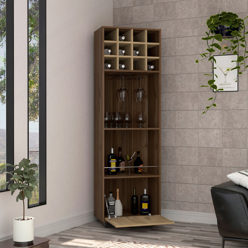 Bar Marsella, huit porte-bouteilles encastrés, deux tablettes latérales