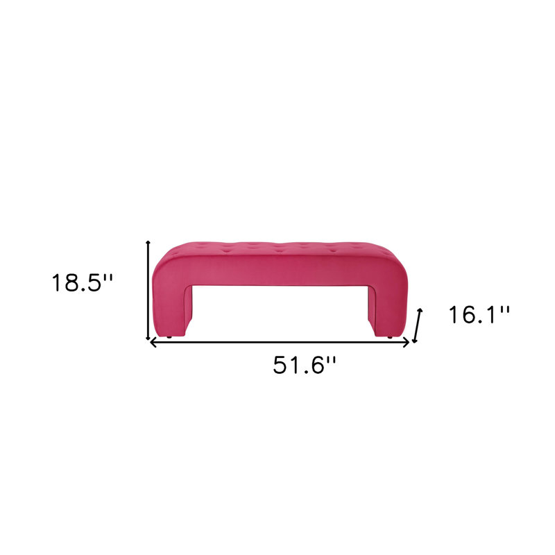 Banc rembourré de 52 po en velours, Fuchsia