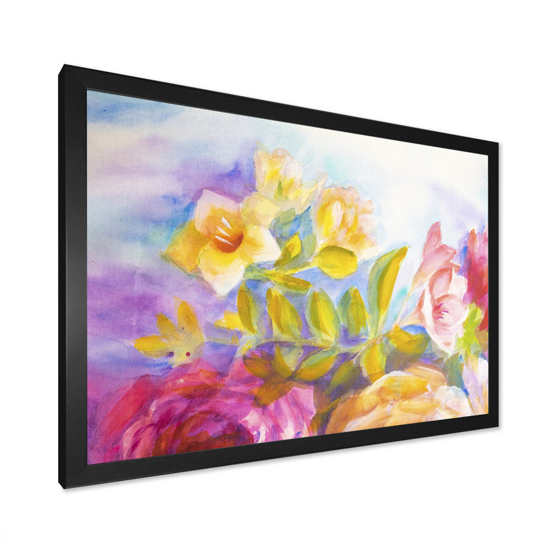 Pe pivoines et roses Bouquet - reproduction de cadre flottant sur toile, Cadre noir, H 8 po x l 12 po x P 1 po