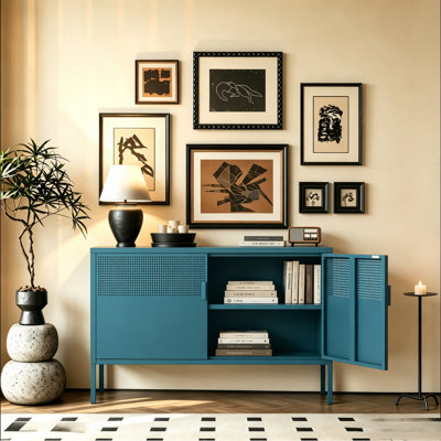  25 Inch Metal Side Cabinet, Double Door TV Stand, Storage Cabinet with Adjustable Shelves