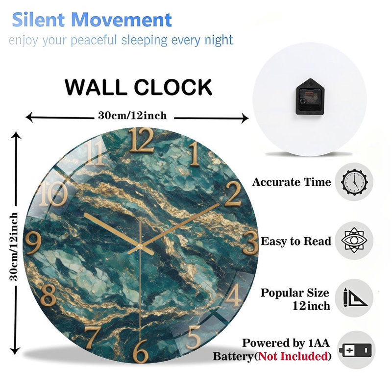 Horloge murale horloge murale en verre bleu sarcelle texturé