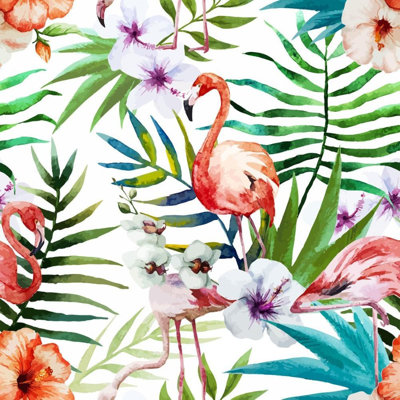 Flamingos Tropical Peel & Stick Wallpaper N014087