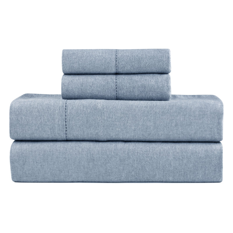 Pointehaven 180 GSM Cotton Heather Blue Flannel Deep Pocket 4 pc Sheet Set, California King, Heather Blue